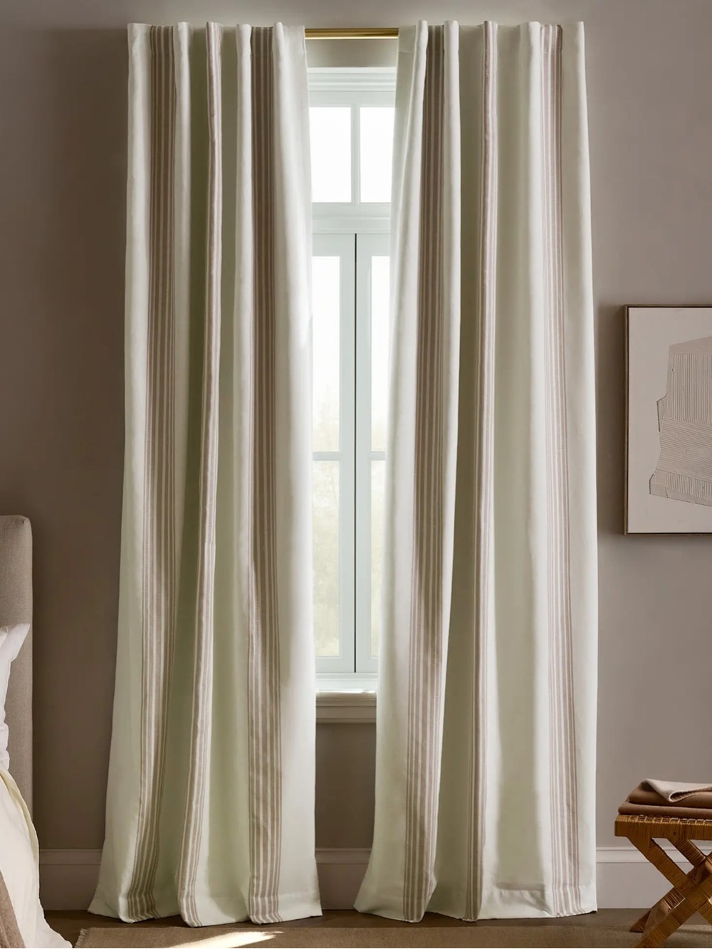 QUINCE Coastal Stripe Linen Cotton Curtain Single Panel Ivory Natural 48X84